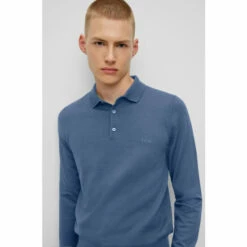 BOSS Bono Long Sleeve Knitted Polo Shirt Silver -BOSS Shop unnamed file 1063