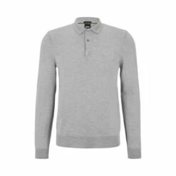 BOSS Bono Long Sleeve Knitted Polo Shirt Silver -BOSS Shop unnamed file 1068
