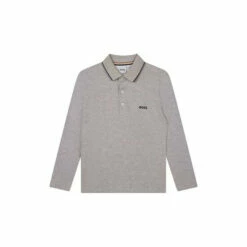 BOSS Grey Long Sleeved Logo Polo Shirt -BOSS Shop unnamed file 1072