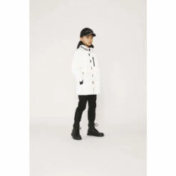 BOSS White Hooded Longline Logo Puffer Jacket