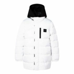 BOSS White Hooded Longline Logo Puffer Jacket -BOSS Shop unnamed file 3245