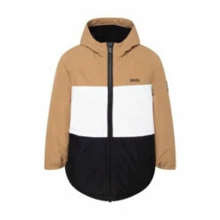 BOSS Black And Beige Colourblock Zip Up Hooded Logo Jacket -BOSS Shop unnamed file 3402