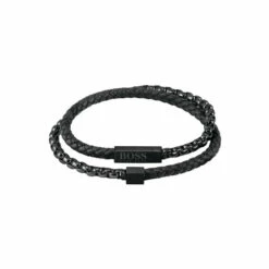 BOSS Blended Black Leather IP Bracelet