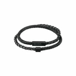 BOSS Blended Black Leather IP Bracelet -BOSS Shop unnamed file 4596