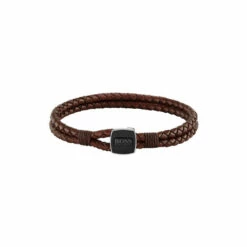 BOSS Seal Braided Brown Leather Bracelet