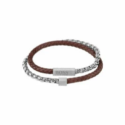 BOSS Blended Leather And Stainless Steel Bracelet