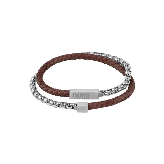 BOSS Blended Leather And Stainless Steel Bracelet 3 BOSS Blended Leather And Stainless Steel Bracelet