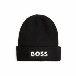 BOSS Logo Knitted Beanie Hat Navy Blue