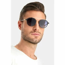 BOSS Black/Gold Round Brow Bar Sunglasses -BOSS Shop unnamed file 5832