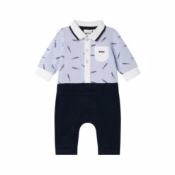 BOSS Baby Blue Logo Printed Romper