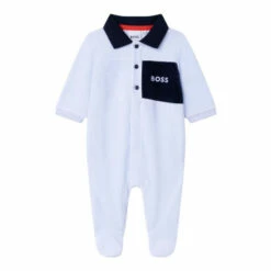 BOSS Baby Pale Blue Velour Logo Sleepsuit