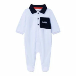 BOSS Baby Pale Blue Velour Logo Sleepsuit -BOSS Shop unnamed file 6060